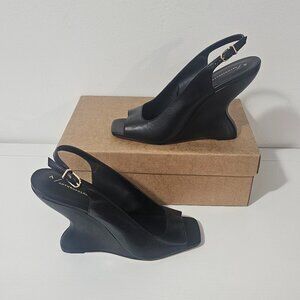 Anthropologie Wedge Slingback Heels - Black/Noir - Women's Size 9.5 - OB1954620